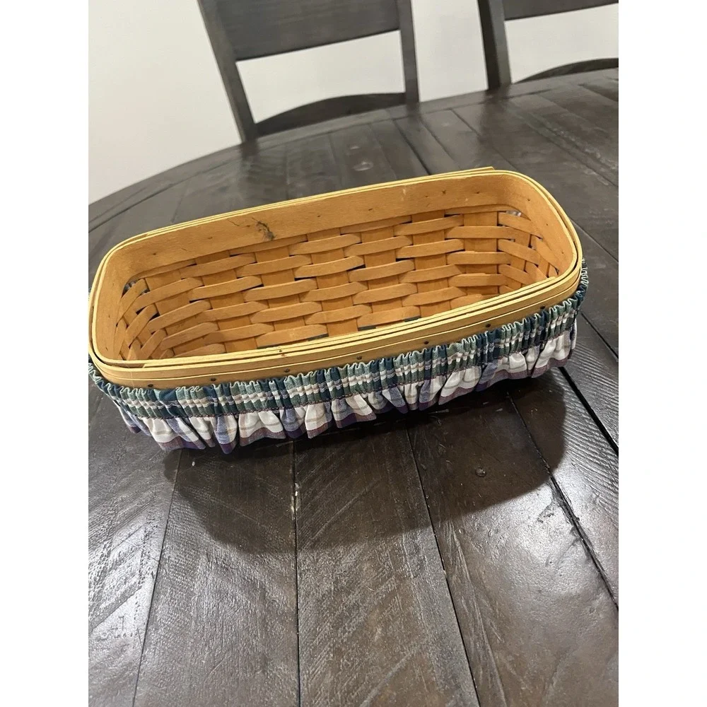 Vtg 2002 Longaberger‎ Rectangle Bread Basket Plaid Skirt 12x5x5 Slanted